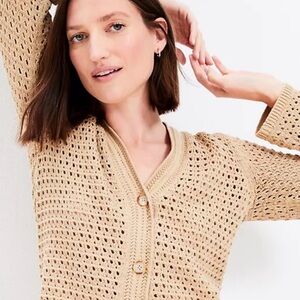 LOFT Chunky Mesh Knit V Neck Cardigan